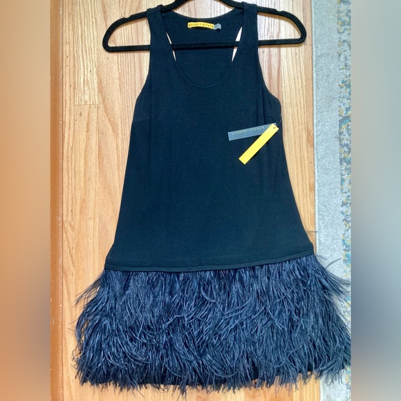 Alice & Olivia Francesca Feather Trim Black Dress - Picture 3 of 5